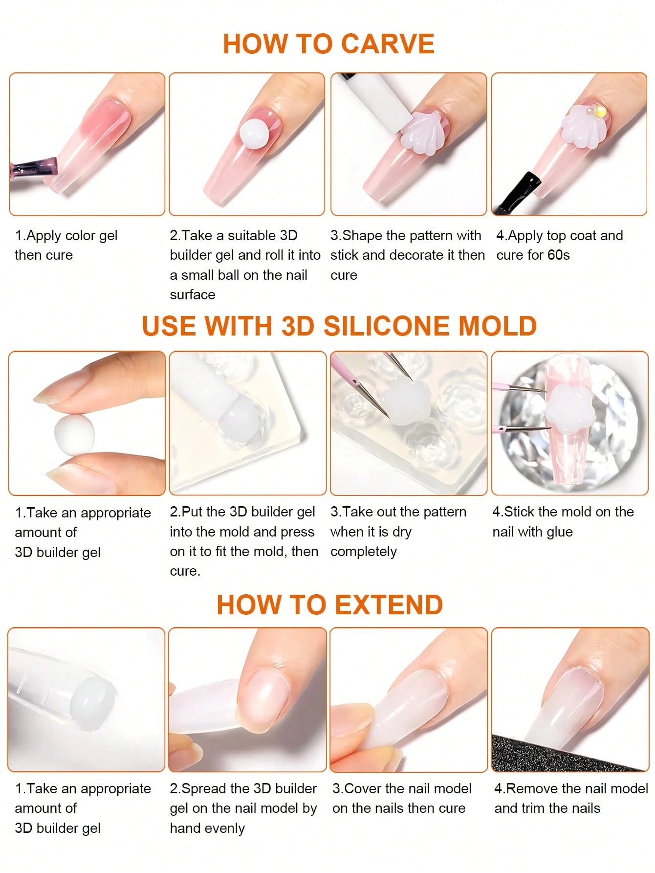 TWOING 3D Nail Art Modeling Gel- Sculpting & Molding Gel For DIY Nail Designs, Perfect For Painting, 3D Decorations & Halloween Nail Art, UV LED Curing Architectural Gel Nail Extension,Non-Sticky Han