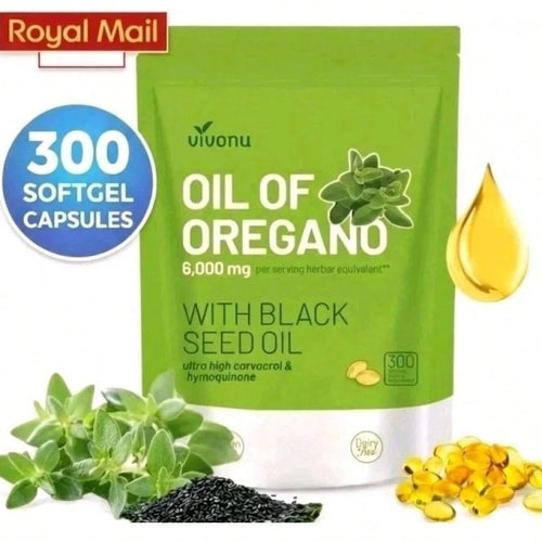 UK Strongest Oregano Oil 6000mg 300 Softgel Capsules With Black Seed Oil