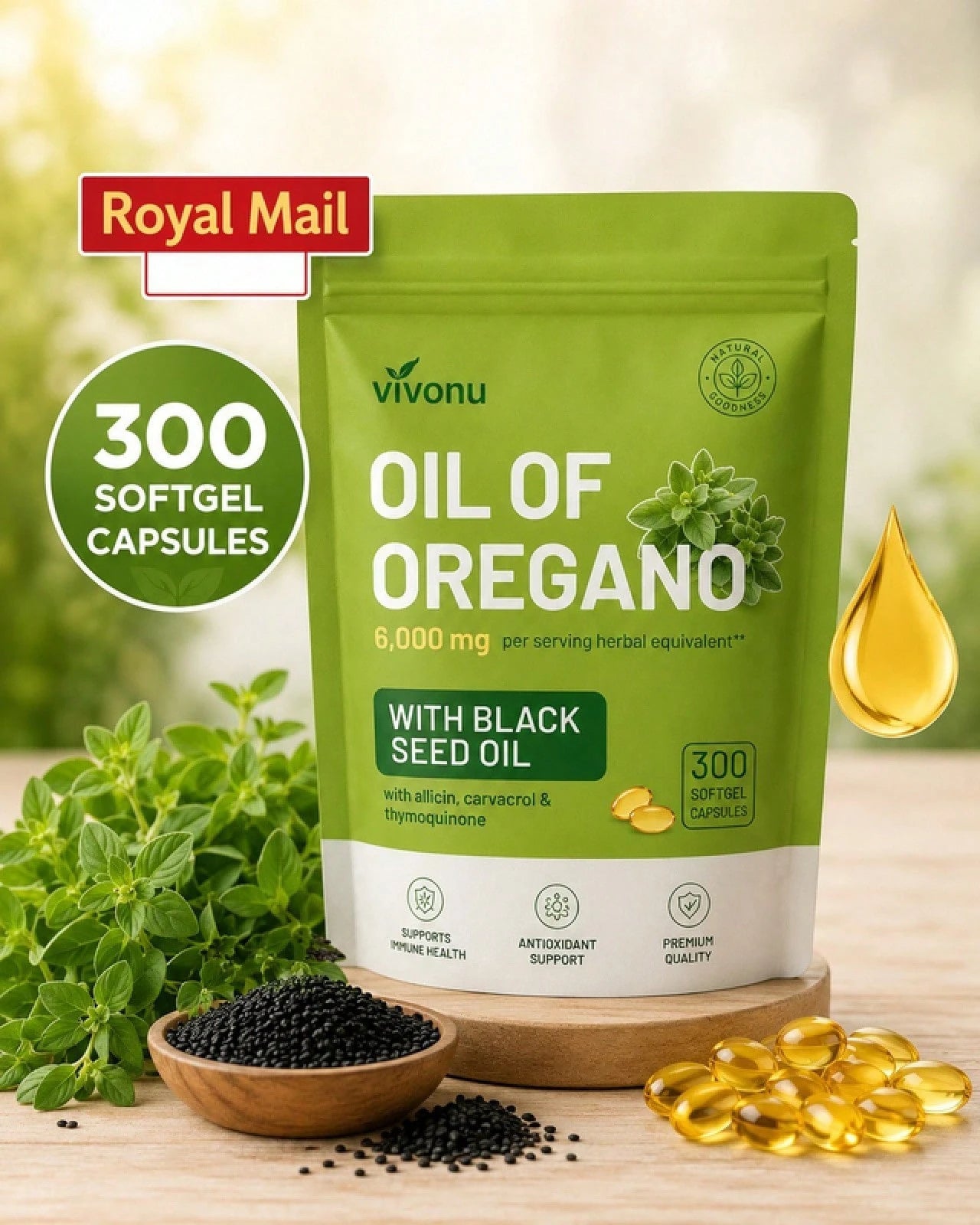 UK Strongest Oregano Oil 6000mg 300 Softgel Capsules With Black Seed Oil