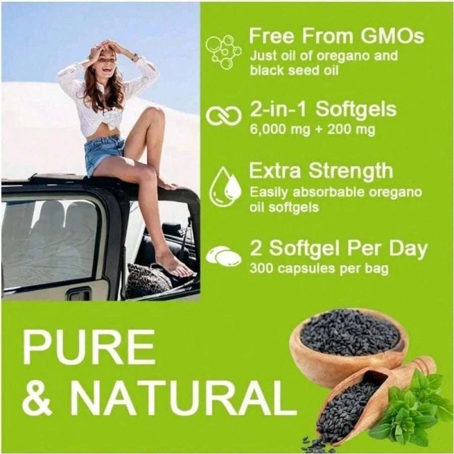 UK Strongest Oregano Oil 6000mg 300 Softgel Capsules With Black Seed Oil