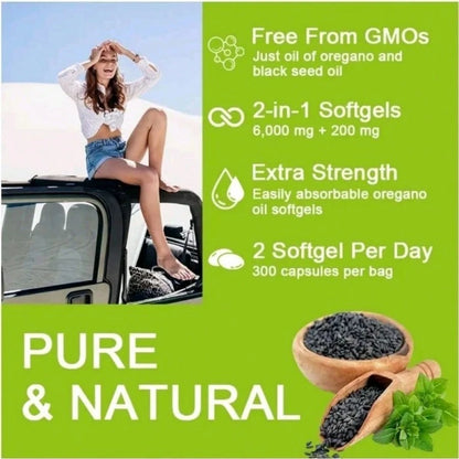 UK Strongest Oregano Oil 6000mg 300 Softgel Capsules With Black Seed Oil