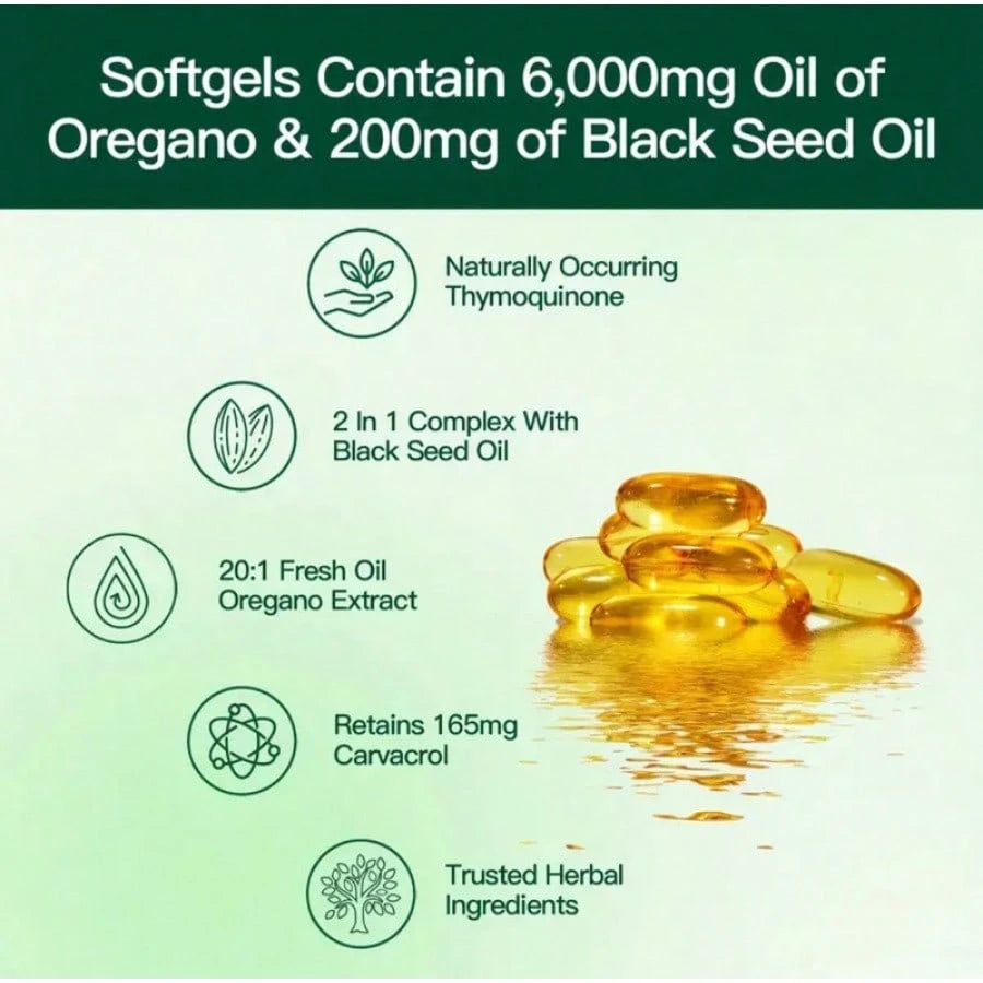 UK Strongest Oregano Oil 6000mg 300 Softgel Capsules With Black Seed Oil