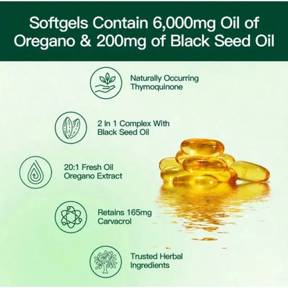 UK Strongest Oregano Oil 6000mg 300 Softgel Capsules With Black Seed Oil