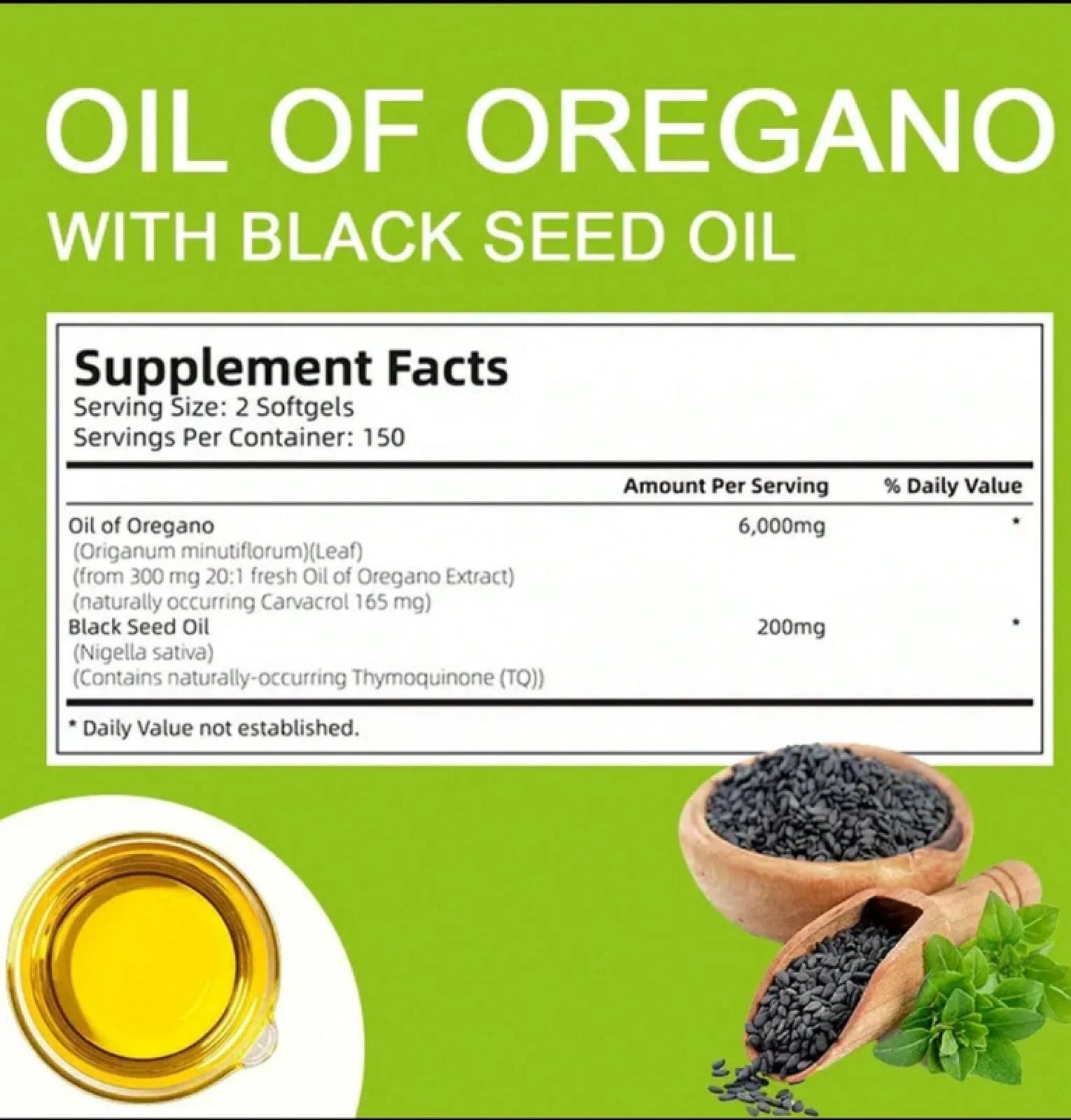 UK Strongest Oregano Oil 6000mg 300 Softgel Capsules With Black Seed Oil