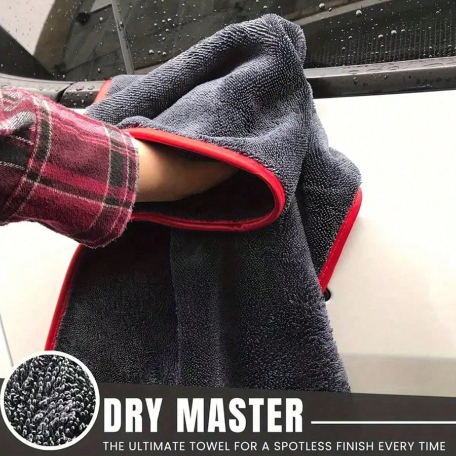 Ultra-Absorbent Microfiber Car Cleaning Cloth With Red Trim- Scratch-Resistant Paint Protection, Quick Drying Streak-Free Towel, Compact Roll-Up Design For Auto Detailing & Hygiene