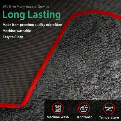 Ultra-Absorbent Microfiber Car Cleaning Cloth With Red Trim- Scratch-Resistant Paint Protection, Quick Drying Streak-Free Towel, Compact Roll-Up Design For Auto Detailing & Hygiene