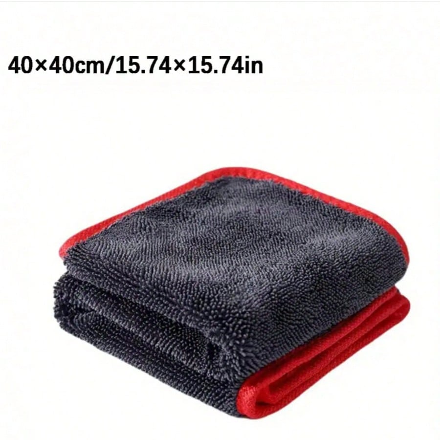 Ultra-Absorbent Microfiber Car Cleaning Cloth With Red Trim- Scratch-Resistant Paint Protection, Quick Drying Streak-Free Towel, Compact Roll-Up Design For Auto Detailing & Hygiene