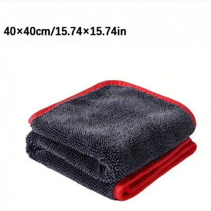 Ultra-Absorbent Microfiber Car Cleaning Cloth With Red Trim- Scratch-Resistant Paint Protection, Quick Drying Streak-Free Towel, Compact Roll-Up Design For Auto Detailing & Hygiene