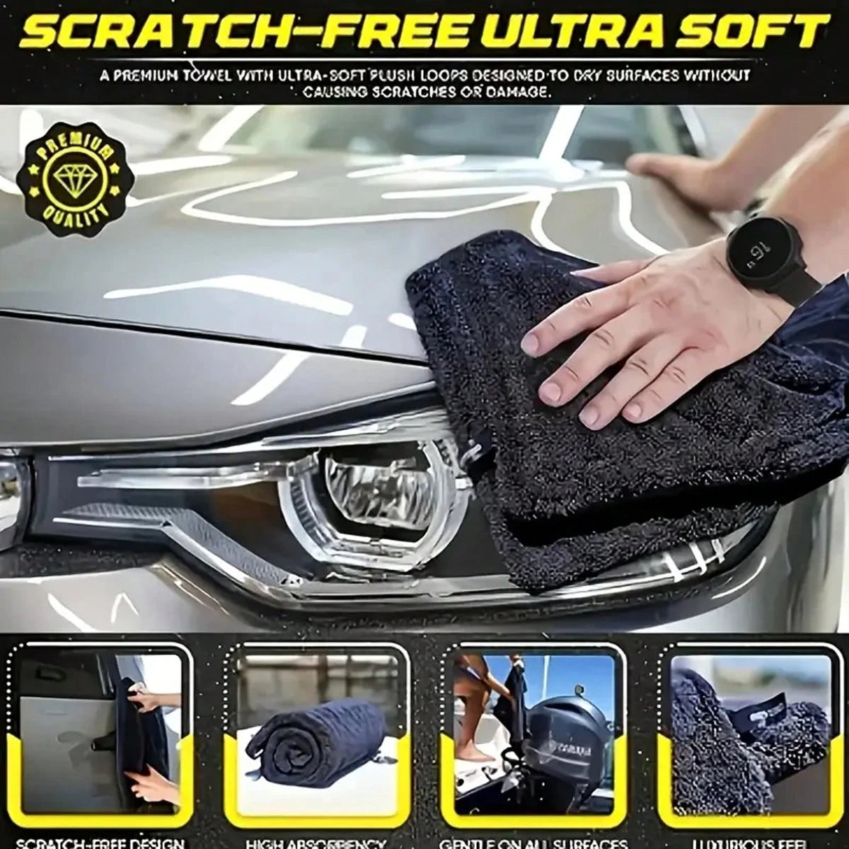 Ultra Fine Fiber Car Cleaning Towel- Absorbent, Professional Glass And Vehicle Detail Cloth, Suitable For Home And Car Maintenance, Car Detail Products| Absorbent Towel| Durable Cleaning Cloth, Car