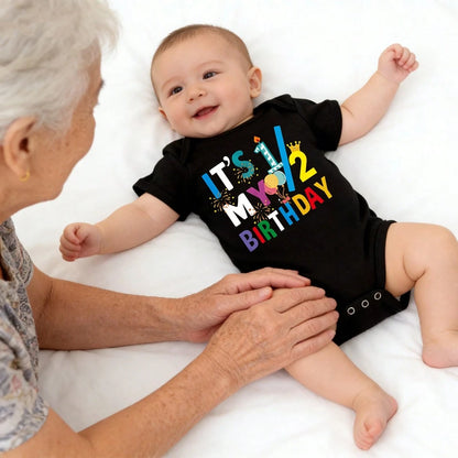 Ultra-Soft It's My Half Birthday Print Short-Sleeve Bodysuit, Skin-Friendly Popular Baby Shower Gift Comfortable And Snug Fit, Highly Stretchable, Machine Washable, Perfect For Outdoor Use, Perfect F