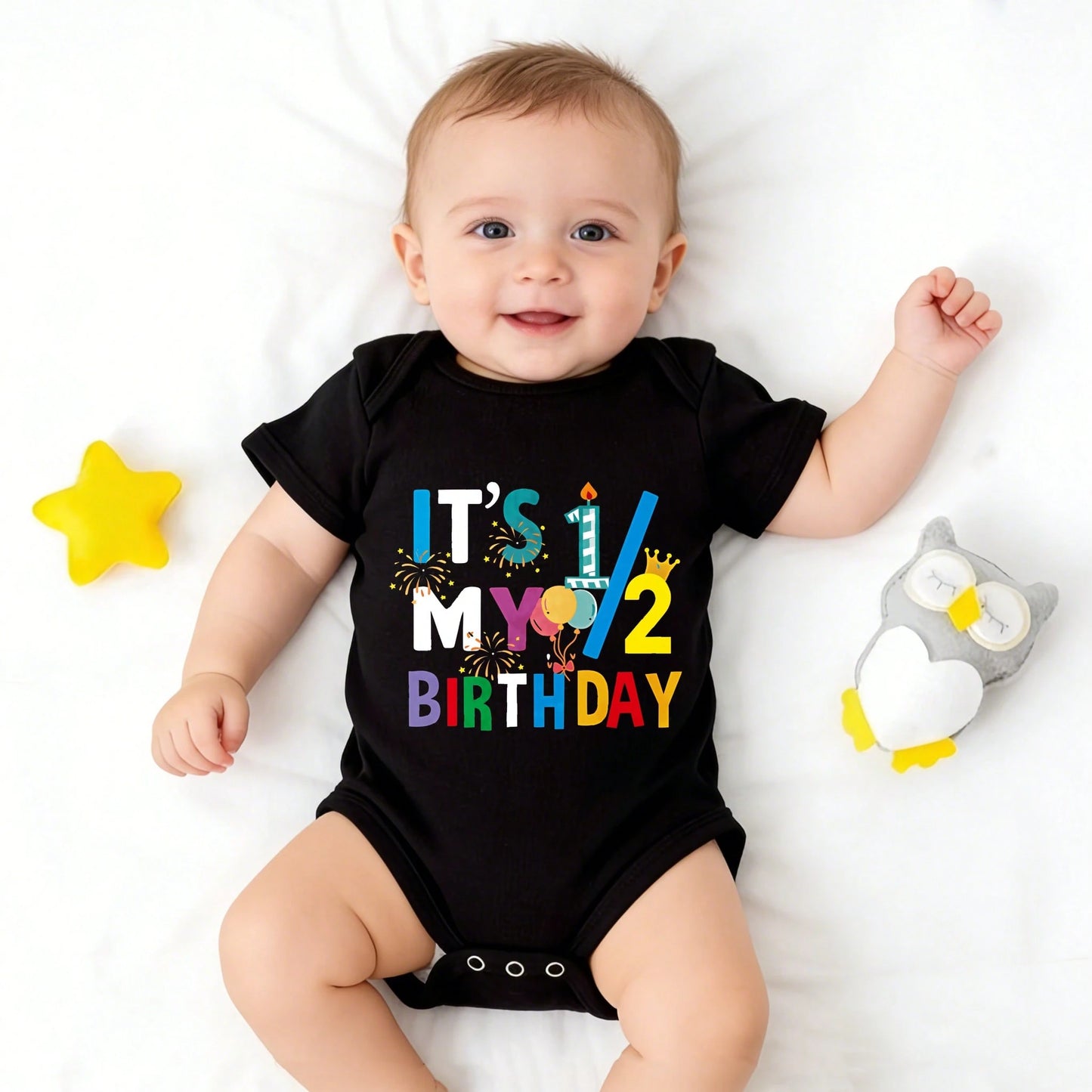 Ultra-Soft It's My Half Birthday Print Short-Sleeve Bodysuit, Skin-Friendly Popular Baby Shower Gift Comfortable And Snug Fit, Highly Stretchable, Machine Washable, Perfect For Outdoor Use, Perfect F