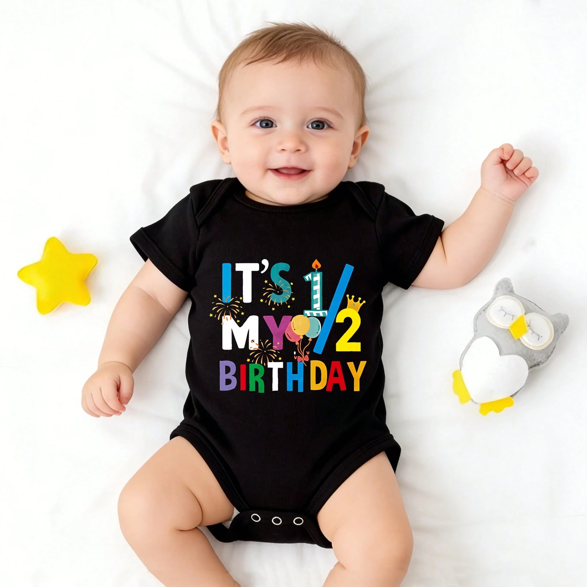 Ultra-Soft It's My Half Birthday Print Short-Sleeve Bodysuit, Skin-Friendly Popular Baby Shower Gift Comfortable And Snug Fit, Highly Stretchable, Machine Washable, Perfect For Outdoor Use, Perfect F