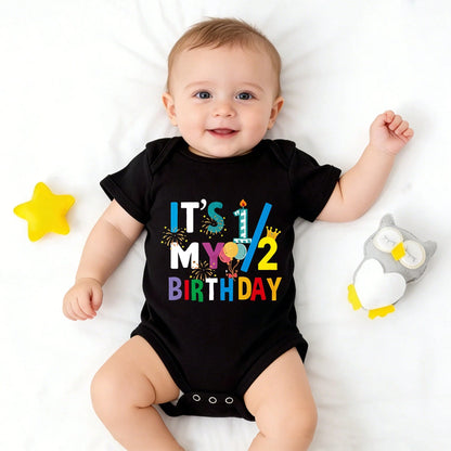 Ultra-Soft It's My Half Birthday Print Short-Sleeve Bodysuit, Skin-Friendly Popular Baby Shower Gift Comfortable And Snug Fit, Highly Stretchable, Machine Washable, Perfect For Outdoor Use, Perfect F