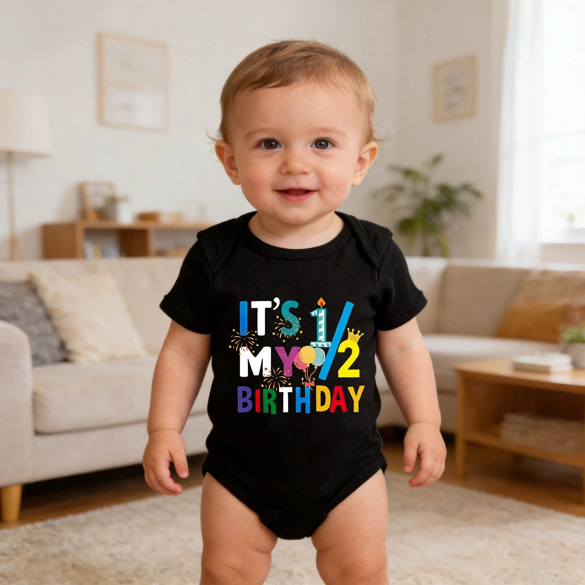 Ultra-Soft It's My Half Birthday Print Short-Sleeve Bodysuit, Skin-Friendly Popular Baby Shower Gift Comfortable And Snug Fit, Highly Stretchable, Machine Washable, Perfect For Outdoor Use, Perfect F