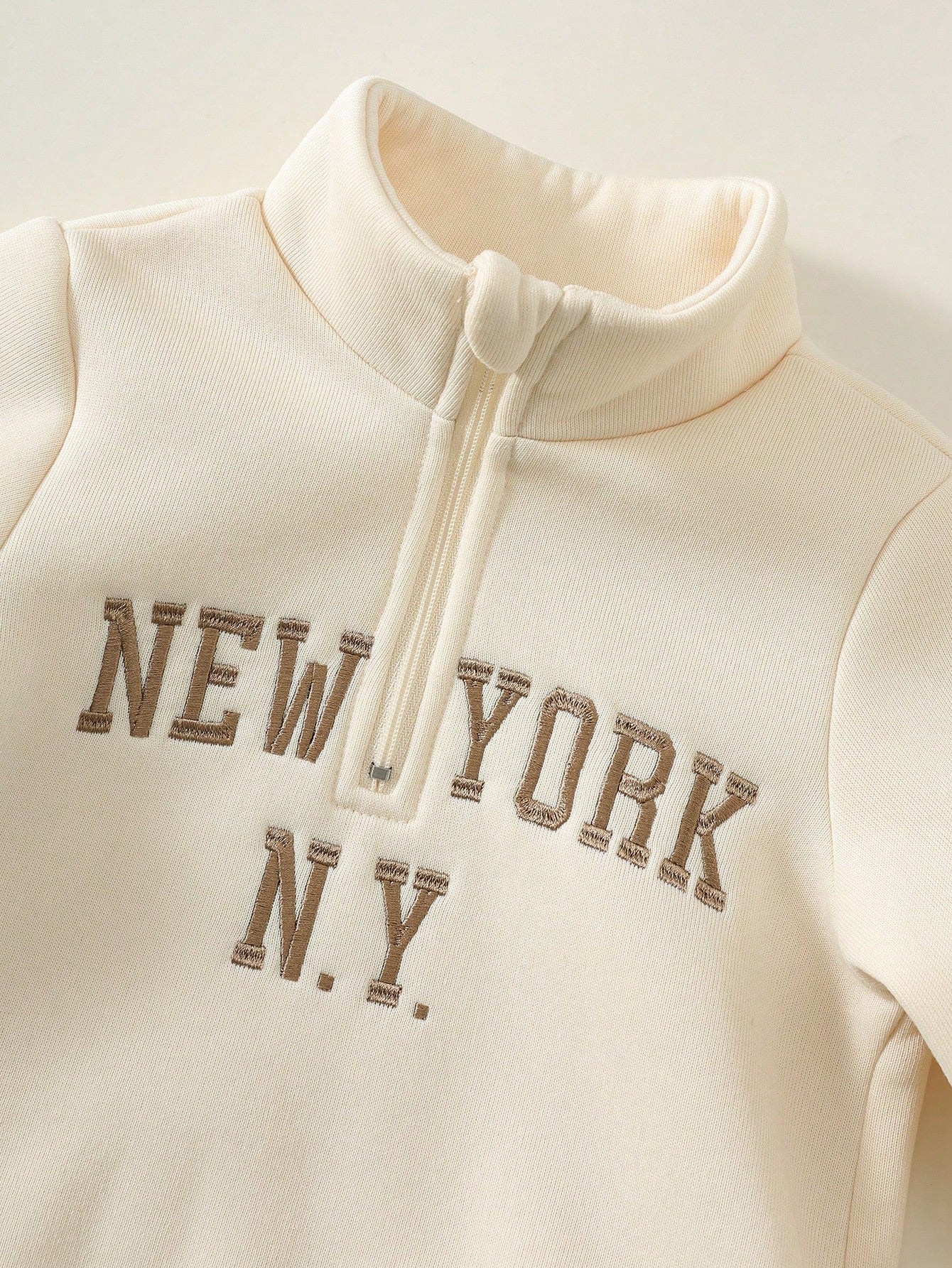 Unisex Baby Boy/Girl, Toddler Autumn/Winter Fleece Lined Thickened Casual Cute Apricot Color Stand Collar Sweatshirt Set, Baby Tracksuit, Baby Winter Clothes, Outfit Sets