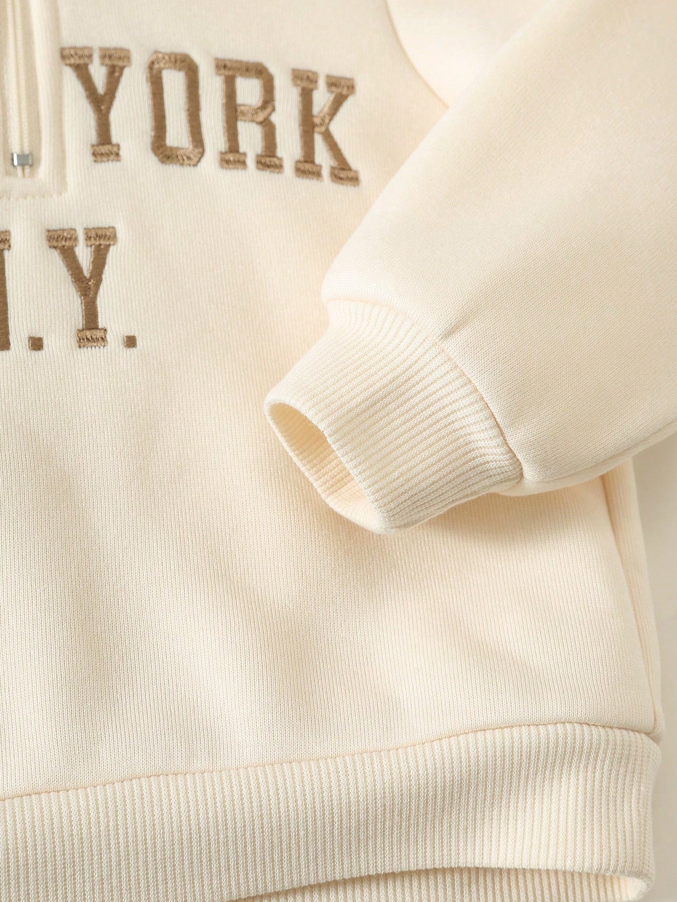 Unisex Baby Boy/Girl, Toddler Autumn/Winter Fleece Lined Thickened Casual Cute Apricot Color Stand Collar Sweatshirt Set, Baby Tracksuit, Baby Winter Clothes, Outfit Sets