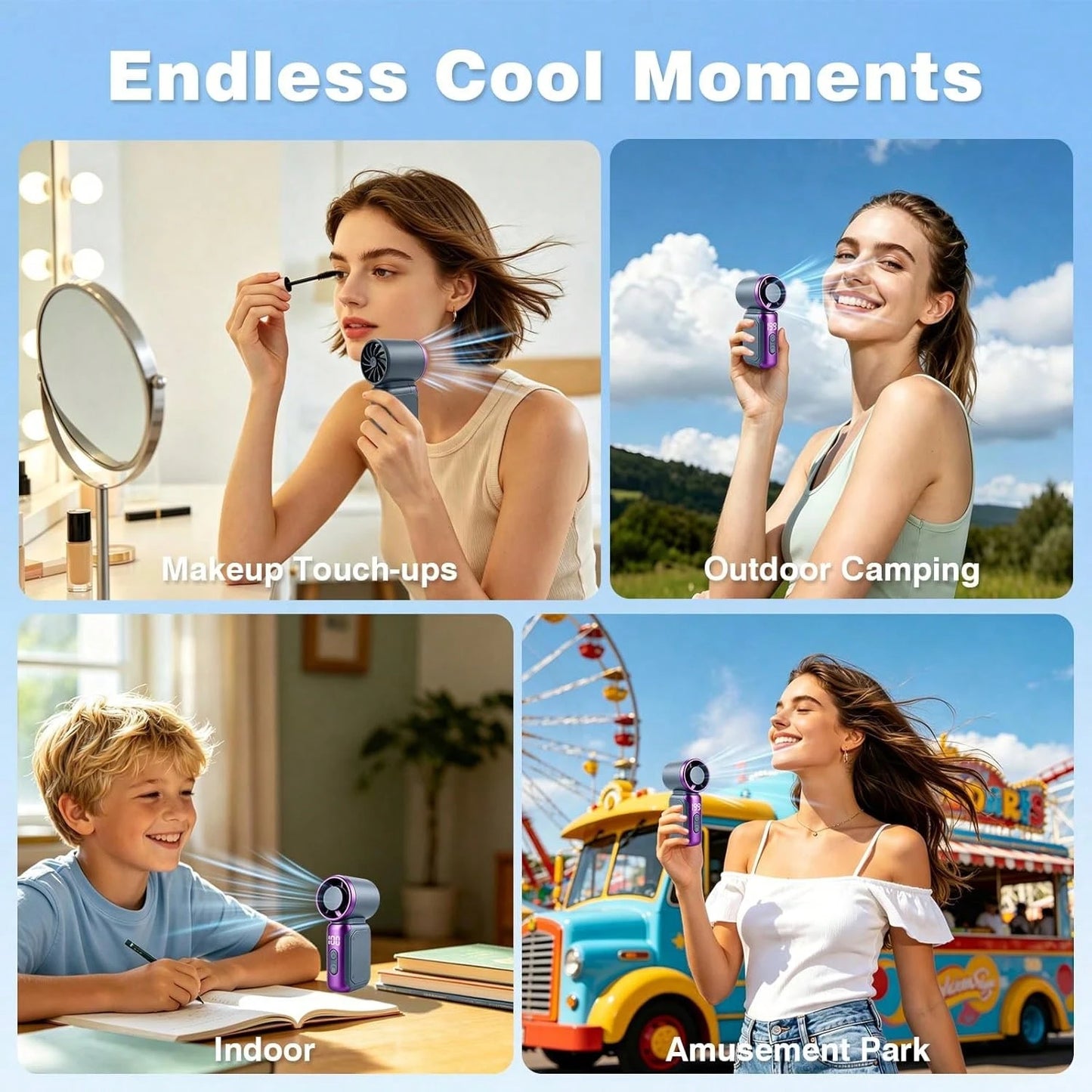 Unisex Mini Handheld USB Turbo Fan, Rounded Body, Ice-Touch Feel, Large Capacity Battery, Fashionable Color, 199 Adjustable Wind Speed, Quiet High-Speed Turbo, Portable For Outdoor, Camping, Travel, B