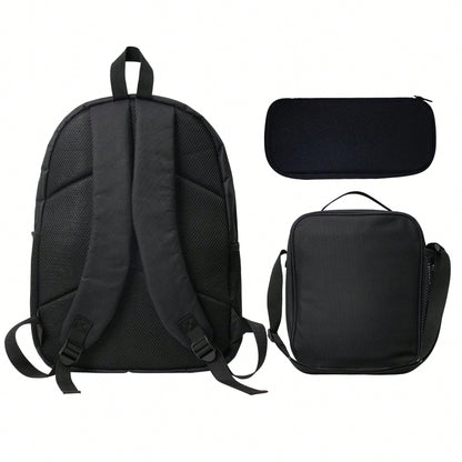 Unisex Retro Video Game Console Style Theme Pattern Printed 3PCS Backpack Set For Teens Students 600D Oxford Fabric 100% Polyester Includes Pouch And Stationery Case Lightweight Durable Must Have For