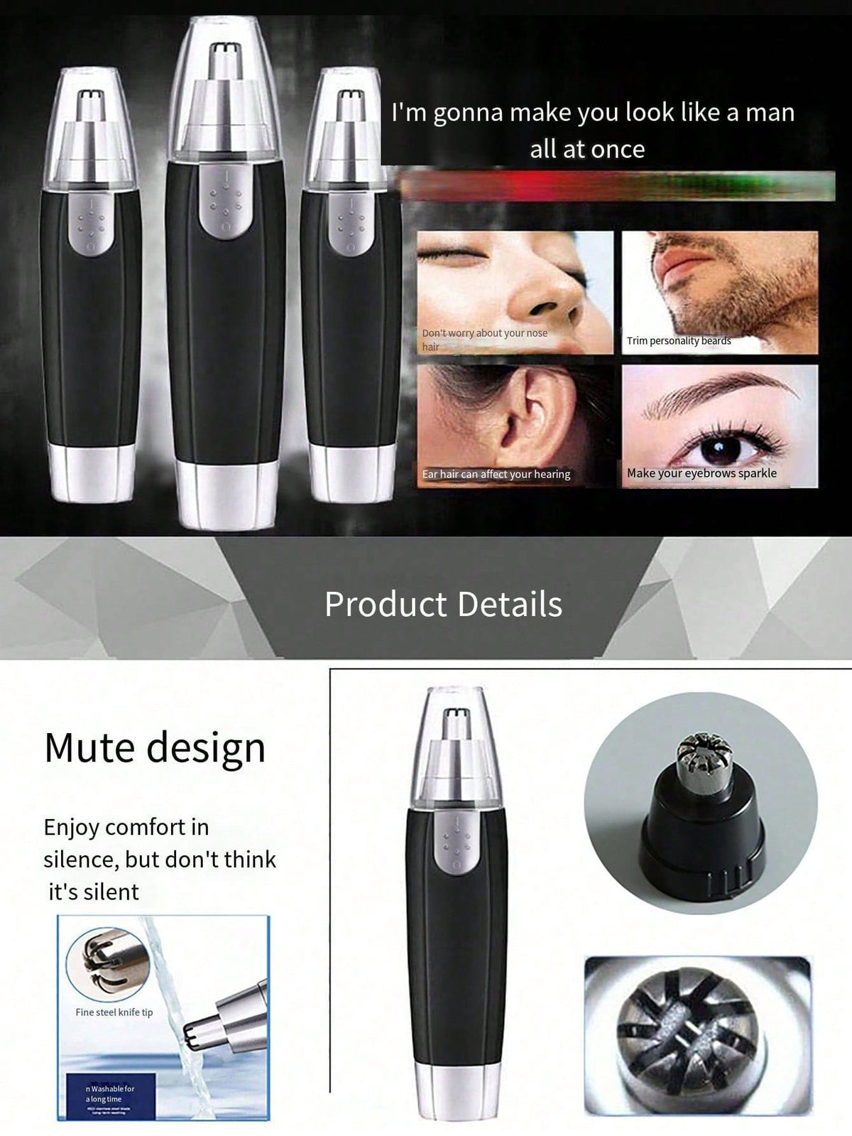 Unisex Waterproof Nose Hair Trimmer- Dual Blade And Quiet Motor, Painless Removal Of Ear And Facial Hair