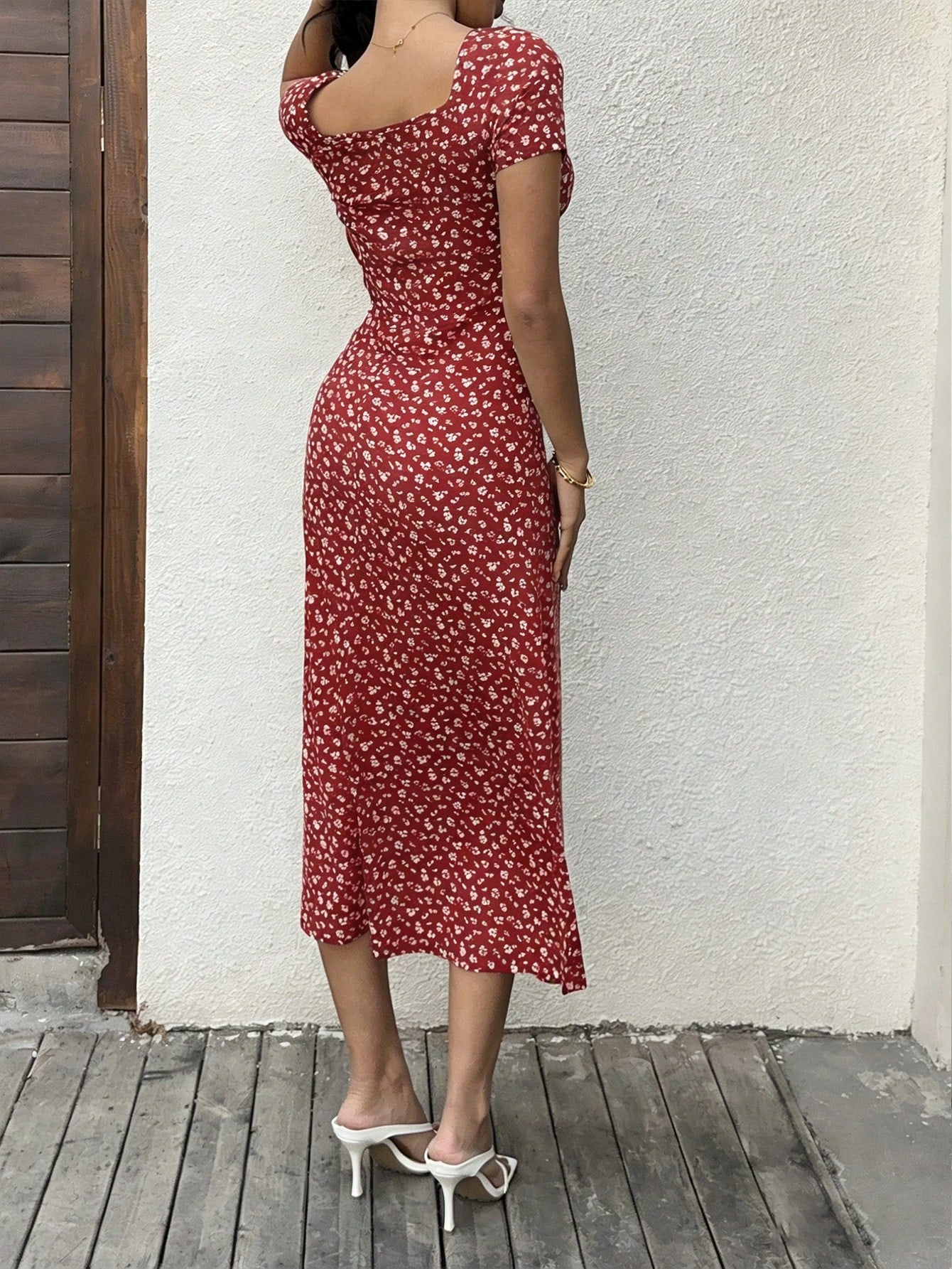 Unity Women's Ditsy Floral Tie Front Short Sleeve Elegant Vacation Dress