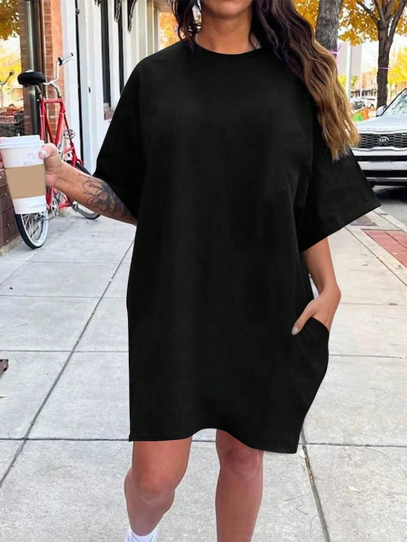 Unity Women's Fashionable Casual Solid Color Casual T-Shirt Dress With Pockets