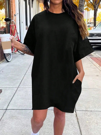 Unity Women's Fashionable Casual Solid Color Casual T-Shirt Dress With Pockets