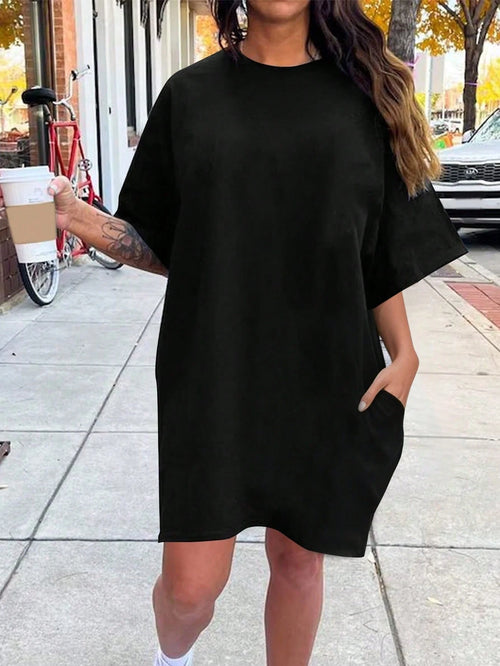 Unity Women's Fashionable Casual Solid Color Casual T-Shirt Dress With Pockets