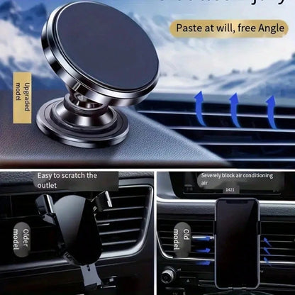 Upgraded Strong Magnetic Adhesive Car Phone Holder, No Drilling Required, Sticks To Smooth Surfaces, Suitable For Rearview Mirror, Dashboard, Laptop Back, One-Handed Phone Holder