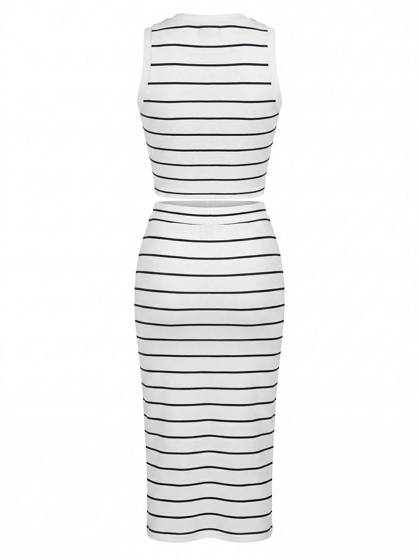 UREREM Women's Striped Contrast Color Casual Elegant Party Ribbed Slit Beach Vest And Skirt 2-Piece Set Summer, Resort Wear