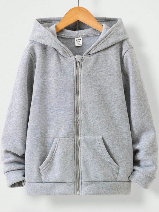 Vacaura Tween Boy Solid Color Zipper Front Sweatshirt Chic Autumn/Winter
