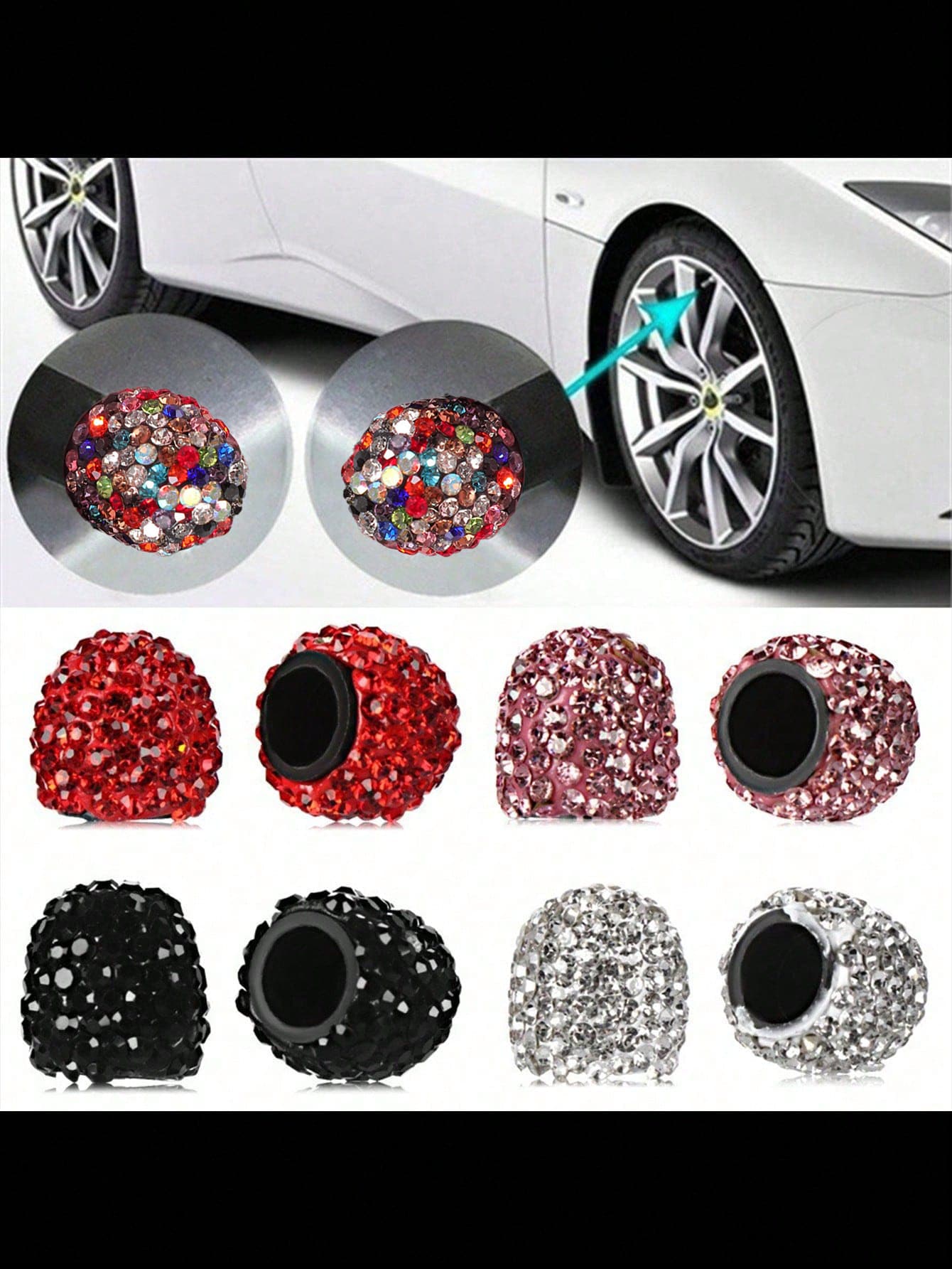 Valve Stem Cap With Rhinestones, Full-Diamond Valve Core Cap, Car Diamond Ceramic Valve Stem Cover, Creative Valve Stem Cap With Rhinestones, Modified Valve Core Cap, Valve Cap, Valve Stem Cap, Valve