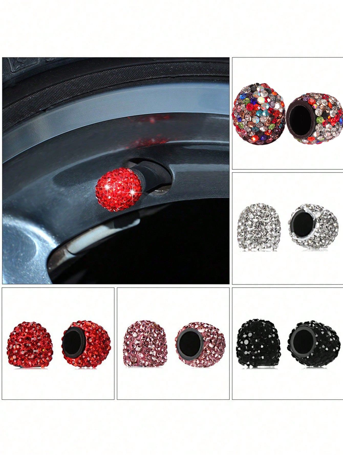 Valve Stem Cap With Rhinestones, Full-Diamond Valve Core Cap, Car Diamond Ceramic Valve Stem Cover, Creative Valve Stem Cap With Rhinestones, Modified Valve Core Cap, Valve Cap, Valve Stem Cap, Valve