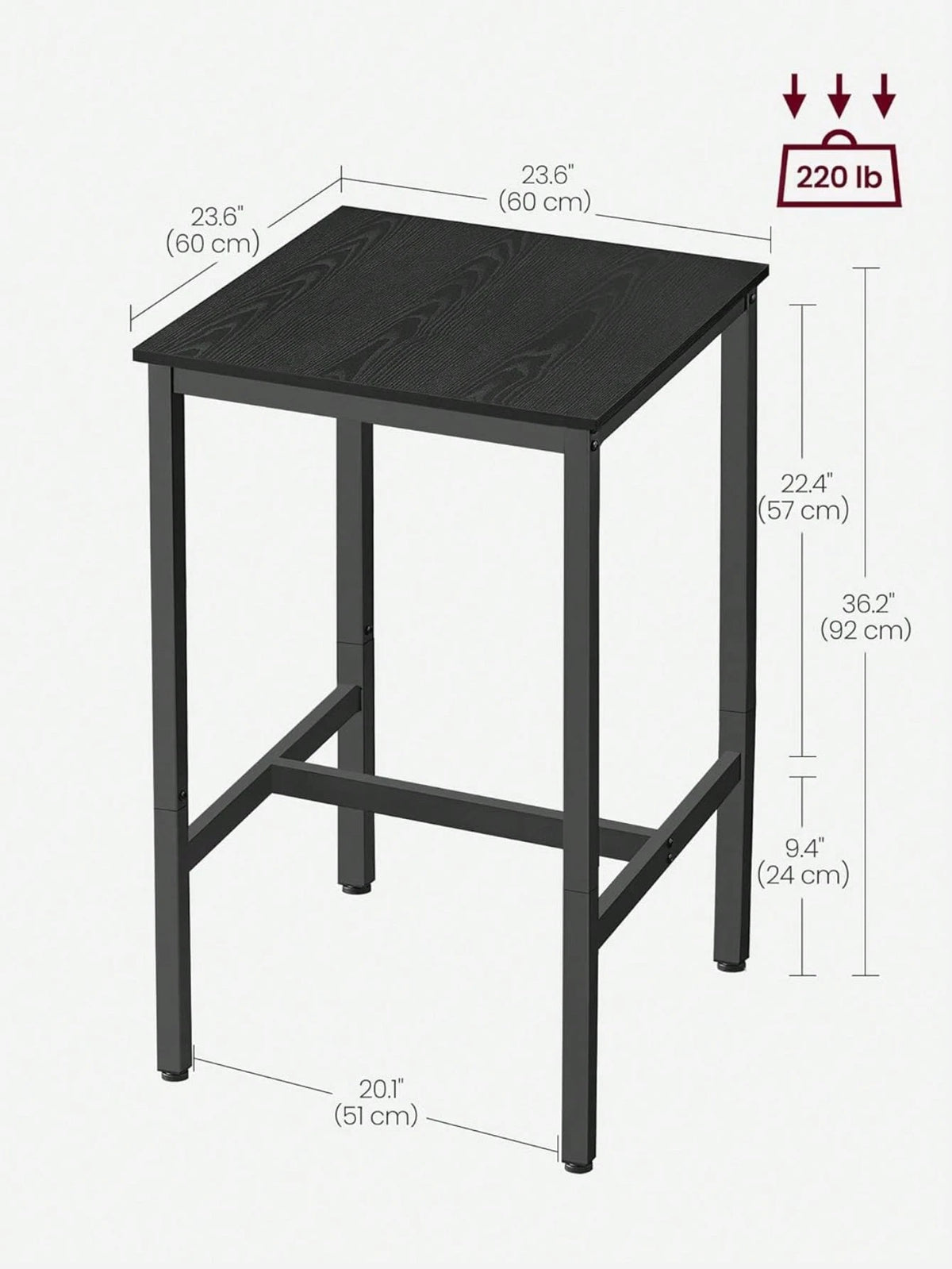 VASAGLE Bar Table, Small Kitchen Dining Table, High Top Pub Table, Height Cocktail Table For Living Room Party, Sturdy Metal Frame, 23.6 X 23.6 X 36.2 Inches For Narrow Spaces
