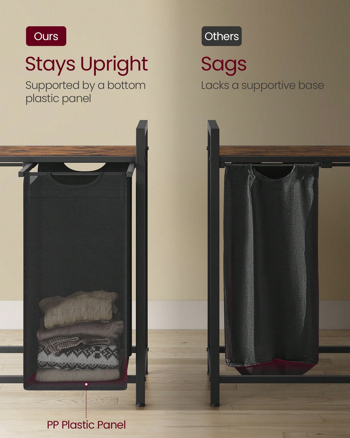 VASAGLE Laundry Hamper, Laundry Basket, Laundry Sorter With 3 Pull-Out And Removable Bags, 1 Storage Shelf, 10 Gal Capacity Per Bag, For Bathroom, Laundry Room, UBLH301