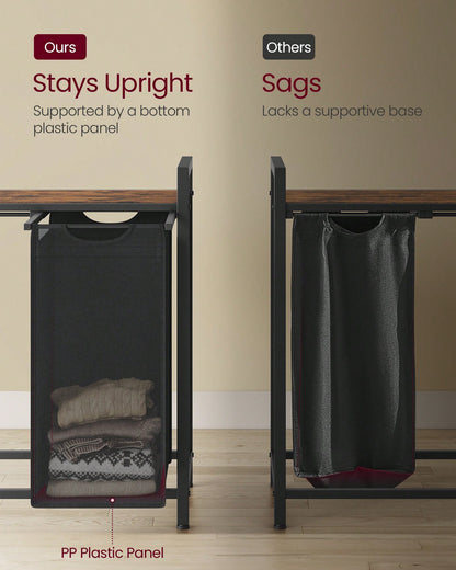 VASAGLE Laundry Hamper, Laundry Basket, Laundry Sorter With 3 Pull-Out And Removable Bags, 1 Storage Shelf, 10 Gal Capacity Per Bag, For Bathroom, Laundry Room, UBLH301