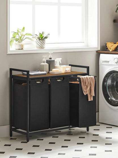 VASAGLE Laundry Hamper, Laundry Basket, Laundry Sorter With 3 Pull-Out And Removable Bags, 1 Storage Shelf, 10 Gal Capacity Per Bag, For Bathroom, Laundry Room, UBLH301