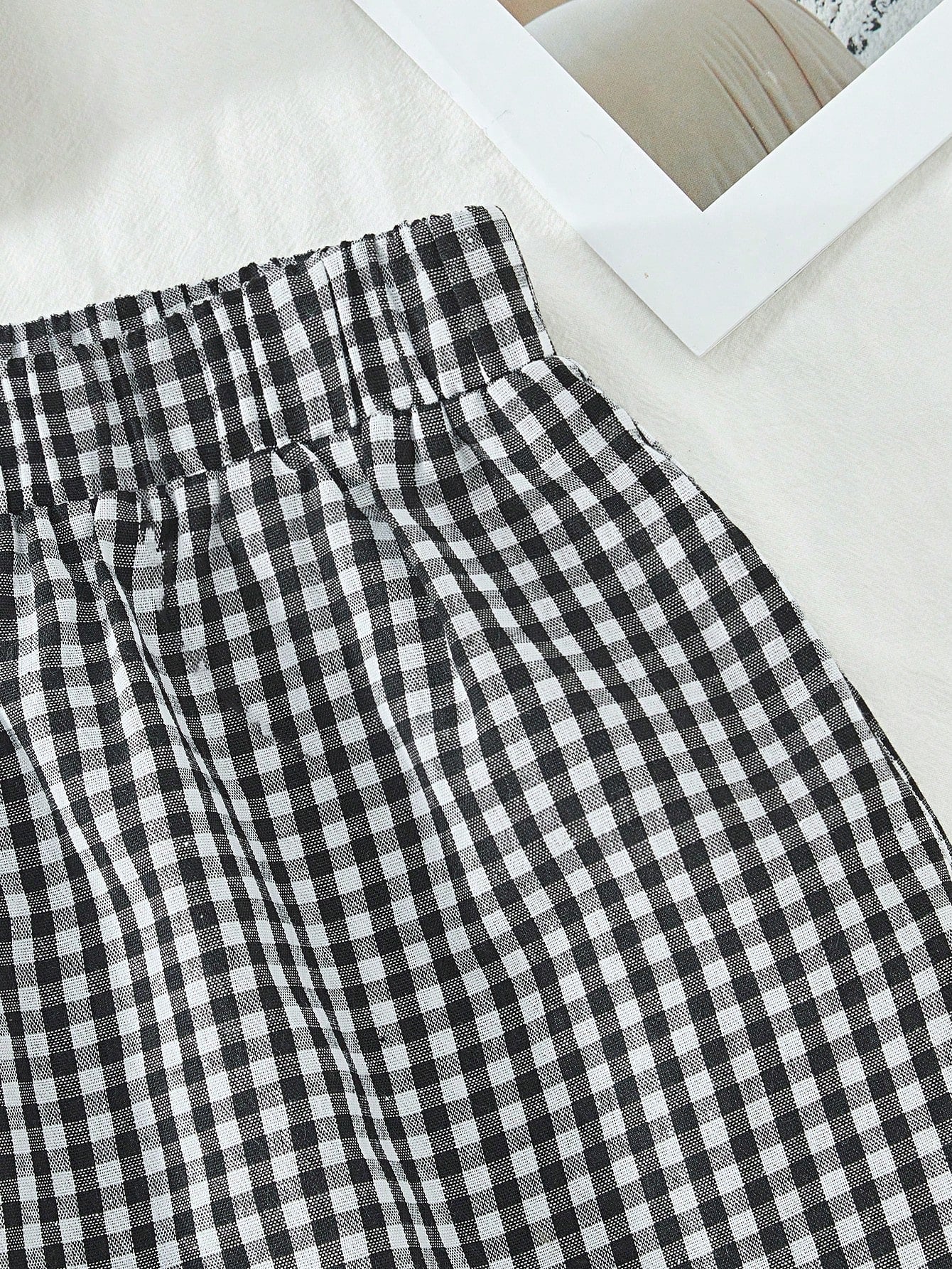 VCAY Casual Woven Plaid Pattern Tank Top & High Waist Loose Shorts Women's Two Pieces Set,For Summer Vacation,Women Summer Clothing