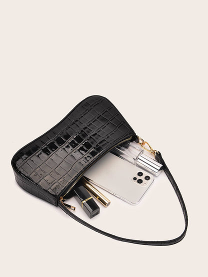 Vegan Leather Textured Glossy Effect Sling Bag For Women Waterproof,Lightweight,Business Casual Crocodile Embossed Bag For Teen Girls Women College Students,Rookies & White-Collar Workers Perfect For