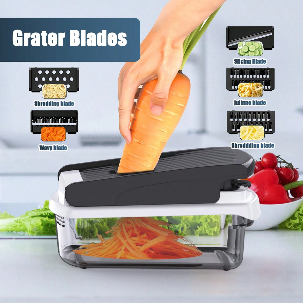 Vegetable Chopper- Mandoline Slicer, Onion Veggie Food Chopper With Container, Cucumber Potato Slicer, Salad Chopper Tool, 15 In 1 Kitchen Gadgets, Perfect For House Warming Gifts