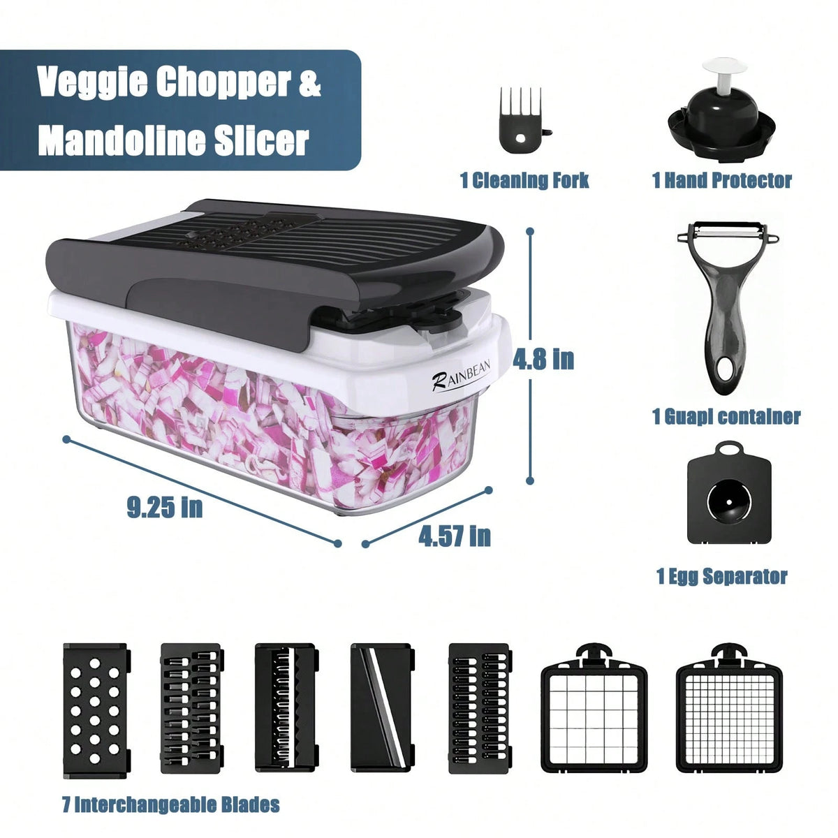 Vegetable Chopper- Mandoline Slicer, Onion Veggie Food Chopper With Container, Cucumber Potato Slicer, Salad Chopper Tool, 15 In 1 Kitchen Gadgets, Perfect For House Warming Gifts