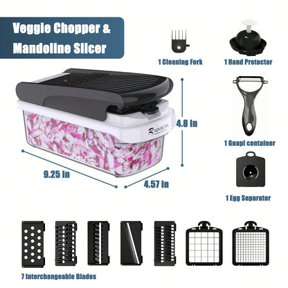 Vegetable Chopper- Mandoline Slicer, Onion Veggie Food Chopper With Container, Cucumber Potato Slicer, Salad Chopper Tool, 15 In 1 Kitchen Gadgets, Perfect For House Warming Gifts