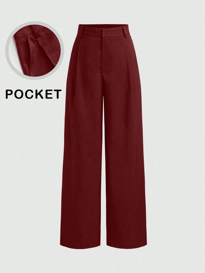 Vela Rue Minimalist Design Thin Slightly Sheer Navy Blue Solid Color Suit Pants With Zipper And Hook Closure, Wide Leg Slimming All-Season Fashion Trousers