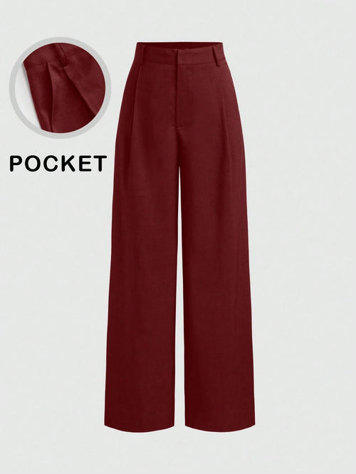Vela Rue Minimalist Design Thin Slightly Sheer Navy Blue Solid Color Suit Pants With Zipper And Hook Closure, Wide Leg Slimming All-Season Fashion Trousers