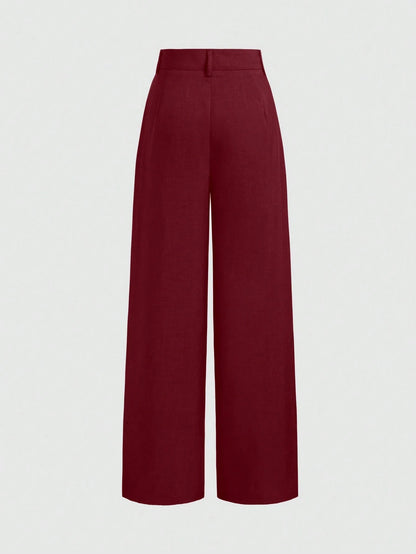 Vela Rue Minimalist Design Thin Slightly Sheer Navy Blue Solid Color Suit Pants With Zipper And Hook Closure, Wide Leg Slimming All-Season Fashion Trousers