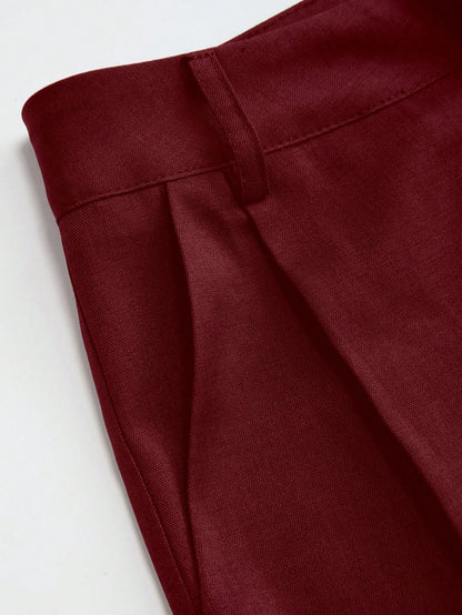 Vela Rue Minimalist Design Thin Slightly Sheer Navy Blue Solid Color Suit Pants With Zipper And Hook Closure, Wide Leg Slimming All-Season Fashion Trousers