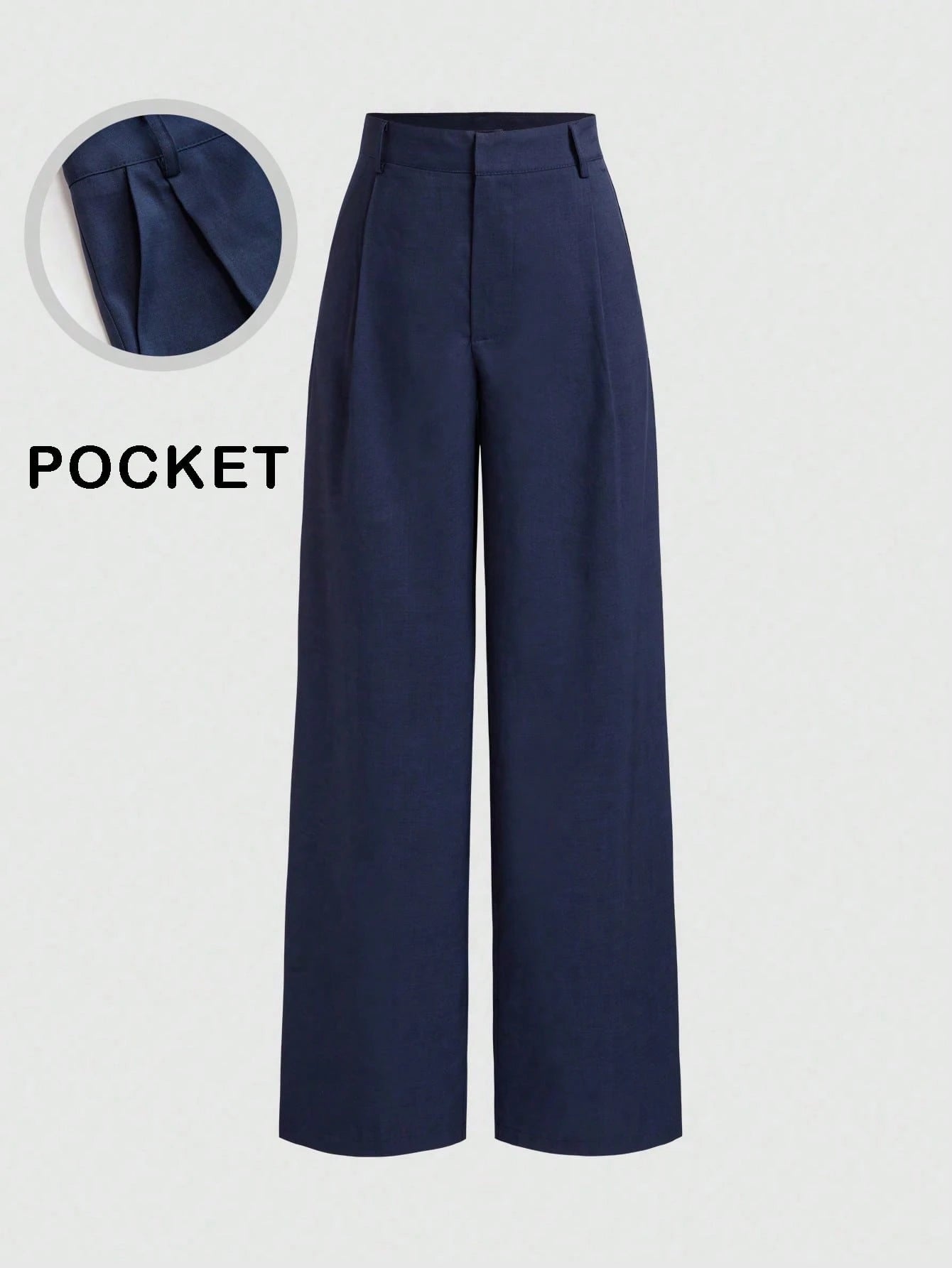 Vela Rue Minimalist Design Thin Slightly Sheer Navy Blue Solid Color Suit Pants With Zipper And Hook Closure, Wide Leg Slimming All-Season Fashion Trousers