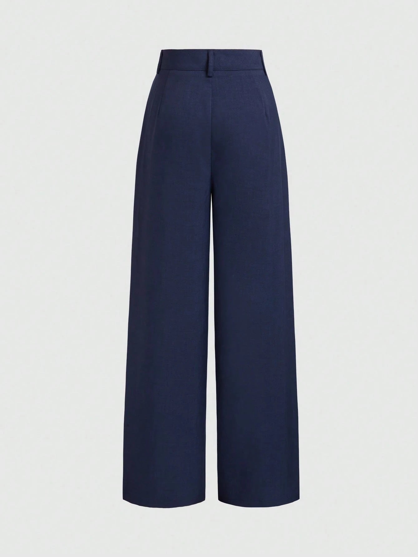 Vela Rue Minimalist Design Thin Slightly Sheer Navy Blue Solid Color Suit Pants With Zipper And Hook Closure, Wide Leg Slimming All-Season Fashion Trousers
