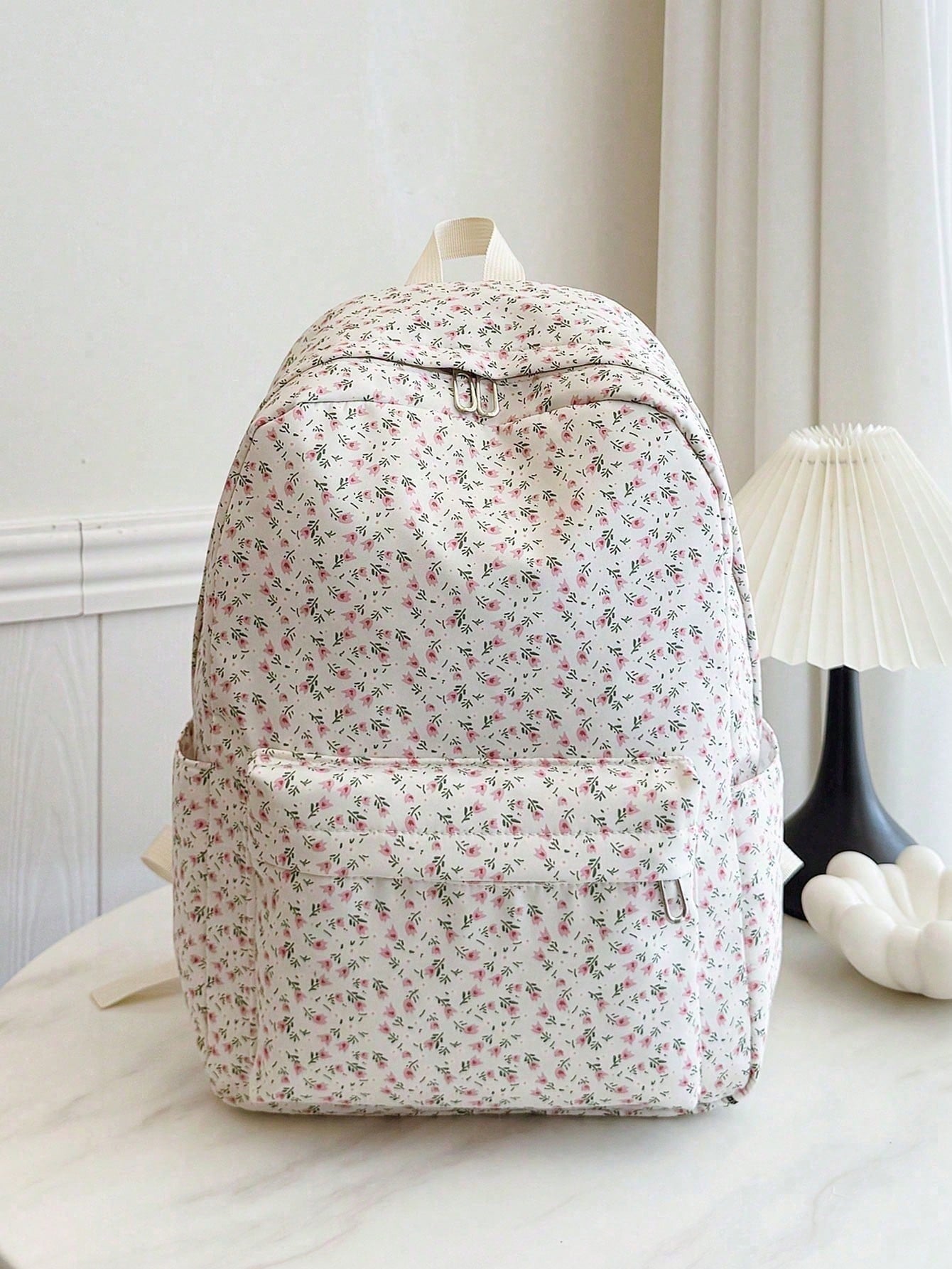 Versatile Fashion Women's Ditsy Floral Double Backpack Combination Bag Student School Bag