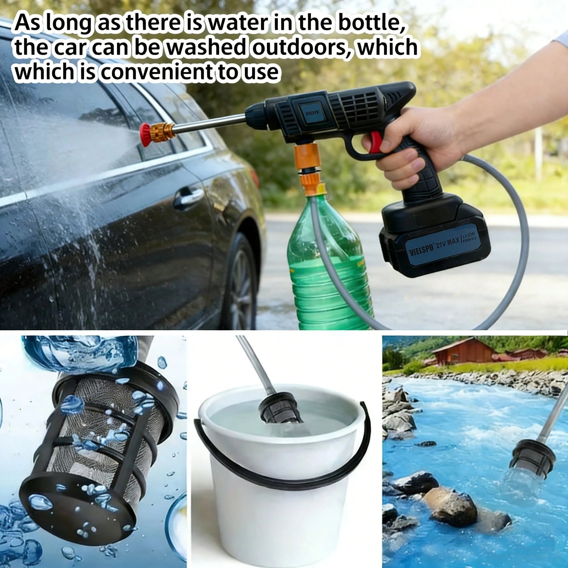 Vielspu Cordless Portable Washer, 1280 PSI Portable Handheld Washer With Trigger-Controlled Variable Output, Lightweight Car Washer With 2 X 4.0Ah Batteries For Car And Garden Cleaning