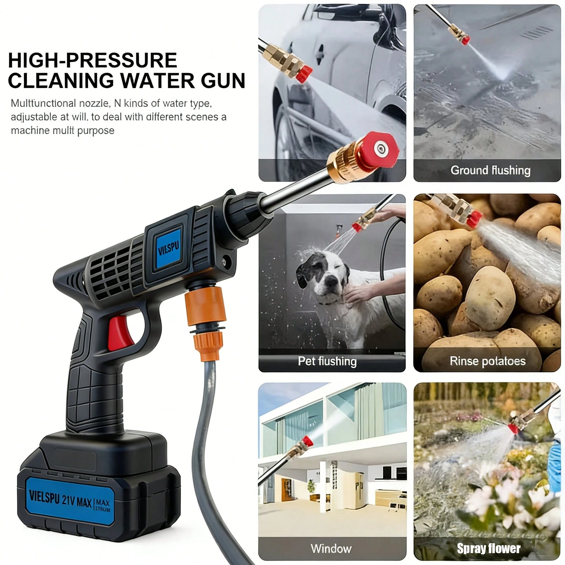 Vielspu Cordless Portable Washer, 1280 PSI Portable Handheld Washer With Trigger-Controlled Variable Output, Lightweight Car Washer With 2 X 4.0Ah Batteries For Car And Garden Cleaning